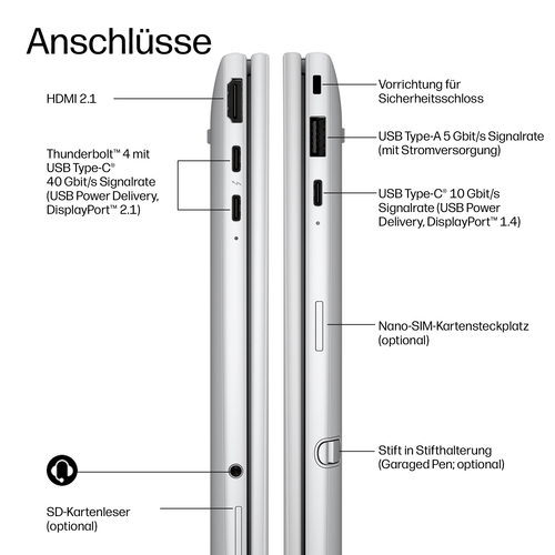 HP EliteBook 8 Flip G2i 33,8 cm (13,3 Zoll) Touchscreen Umrüstbar Copilot+ PC 2 in 1 Notebook - 5G - WUXGA - Intel Core Ul