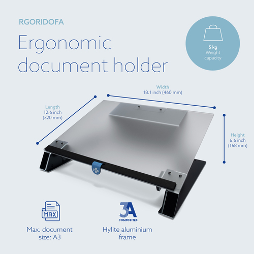 R-Go Read2Write Dokument Dokumentenhalter - Unterstützung 297 mm x 420 mm Medien - 168 mm x 460 mm x 320 mm x - Aluminium,