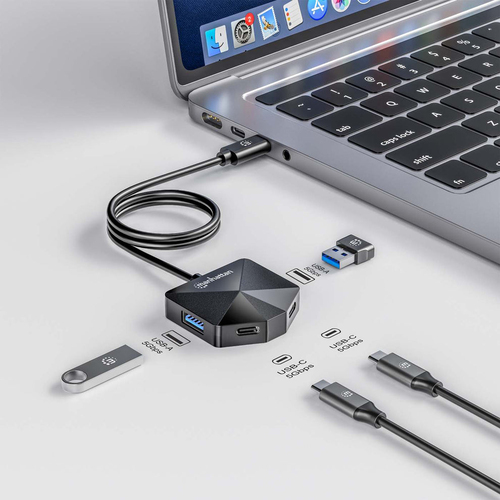 Manhattan USB Hub - USB Type C - 5 GB/s - Desktop, Notebook, Mouse, Keyboard, Flash Drive, Mobile Device, Workstation, Sma