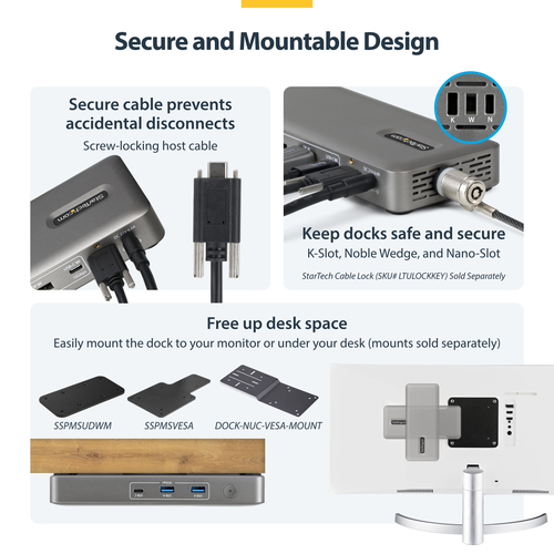 StarTech.com 9 Port(s) USB4 Docking Station for Notebook, Workstation, MacBook - Charging Capability - Space Gray - 2 Disp