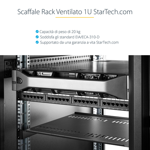 StarTech.com Mensola per Rack 19" 1U Ventilata - Scaffale/Ripiano universale cantilever per rack e armadi di rete 19 polli