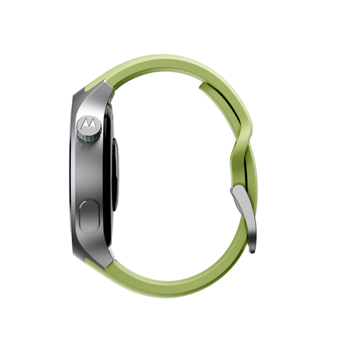 Motorola Mobility moto watch Smart Watch - Round Case Shape - Matte Silver Body Color - PANTONE Herbal Garden Band Color -