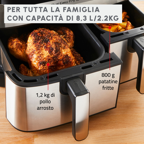Moulinex Dual Easy Fry & Grill, Capacità 8,3 L, Doppio Cestello, Friggitrice ad Aria e Griglia, 8 Programmi Preimpostati, 