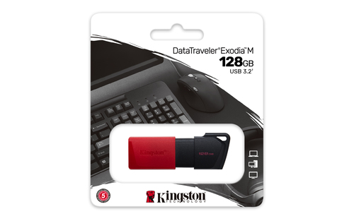 Lecteur flash Kingston DataTraveler Exodia M DTXM - 128 Go - USB 3.2 (Gen 1) - Rouge, Noir - 1 Paquet