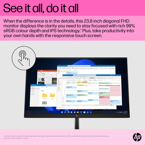 HP E24t G5 FHD Touch Monitor. Display diagonal: 60.5 cm (23.8"), Display resolution: 1920 x 1080 pixels, HD type: Full HD,