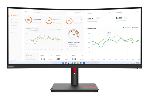 Lenovo T34w-30 34" Class UW-QHD Curved Screen LCD Monitor - 21:9 - Raven Black - 86.4 cm (34") Viewable - Vertical Alignme