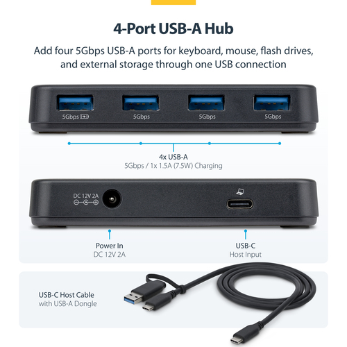 StarTech.com USB Hub - USB 3.2 (Gen 1) Type C - 640 MB/s - Flash Drive - Desktop - Black - 5 Total USB Port(s) - PC
