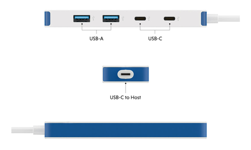 Hyper HyperDrive Flex HD5201BUGL USB-Hub - USB-Typ C - 640 MB/s - Notebook - Desktop - Blau, Weiß - 4 Total USB Port(s) - 