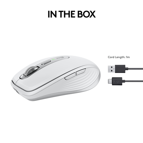 Logitech MX Anywhere 3S Mouse - Bluetooth - USB Type C - Optical/Darkfield - 6 Button(s) - Pale Gray - Wireless - 8000 dpi