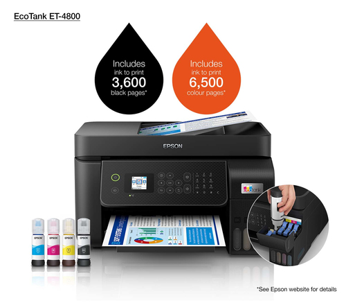 Epson ET-4800 Wireless EcoTank Inkjet Multifunction Printer - Colour - Copier/Fax/Printer/Scanner - 5760 x 1440 dpi Print 