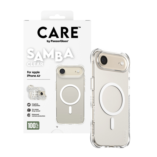 PanzerGlass CARE? by ® Samba Case Transparent w. White MagSafe iPhone Air. Case type: Cover, Brand compatibility: Apple, C