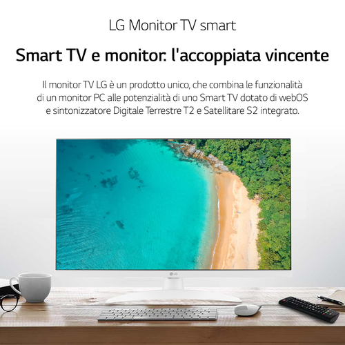 LG 27TQ615S Monitor TV 27" smart webOS 22 FULL HD Wi-Fi NOVITÀ 2022 Bianco. Dimensioni diagonale schermo: 68,6 cm (27"), R