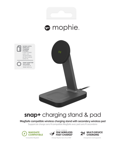 mophie UNV WRLS-snap+ stand & pad-Black-ROC-EU. Charger type: Indoor, Power source type: AC, Charger compatibility: Headse