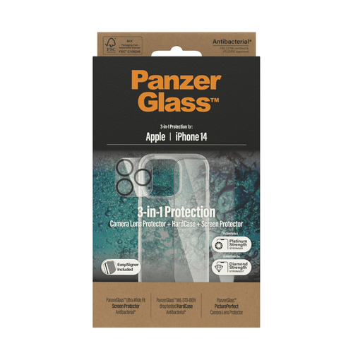 PanzerGlass ™ 3-in-1 Protection Pack Apple iPhone 14. Brand compatibility: Apple, Compatibility: Apple - iPhone 14. Dry ap