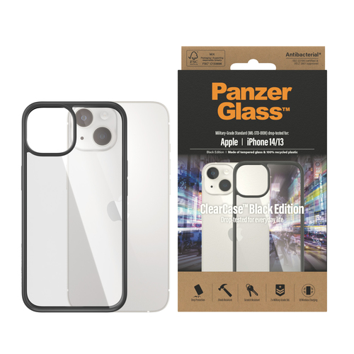 PanzerGlass ClearCase Case for Apple iPhone 14, iPhone 13 Smartphone - Black - Bacterial Resistant, Drop Resistant, Shock 