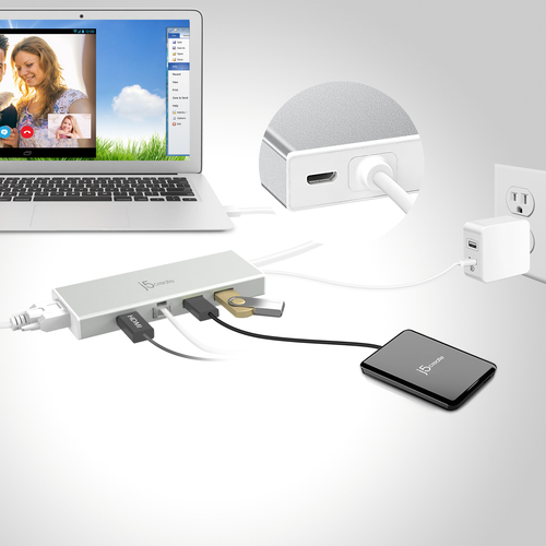 j5create USB 3.2 Gen 1 (3.1 Gen 1) Type-A Docking Station for Notebook/Monitor - Silver - 2 Displays Supported - 2K - 2048