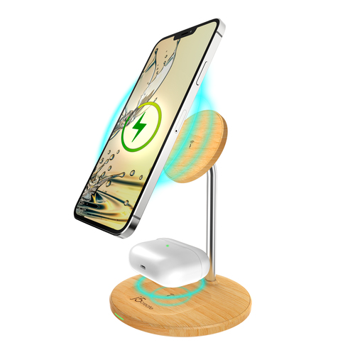 j5create JUPW2106NP-N Wood Grain 2-in-1 Magnetic Wireless Charging Stand. Mobile device type: Mobile phone/Smartphone, Int