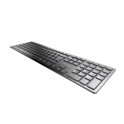 CHERRY KW 9100 SLIM Keyboard - Wireless Connectivity - English (UK) - Black, Silver - Scissors Keyswitch - Bluetooth/RF - 