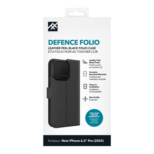 ifrogz Defence Tasche (Folie) Apple iPhone 16 Pro Smartphone - Schwarz - PU-Leder, Plastik, Polycarbonat Körper