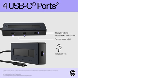 HP USB-Typ C Docking Station für Notebook - Tragbar - 4K - 3840 x 2160 - 4 x USB-Anschlüsse - 4 x USB Typ-C-Anschlüsse - U