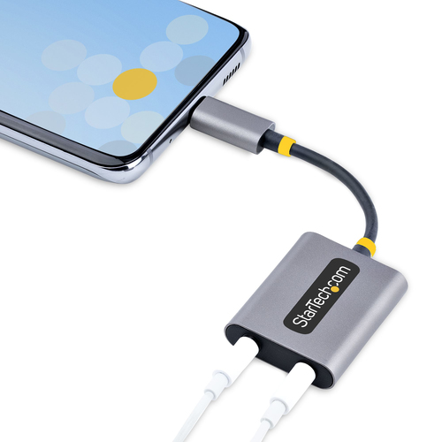 StarTech.com USB-C Headphone Splitter, USB Type C Dual Headset Adapter w/Mic Input, USB C to 3.5mm Audio Adapter/Earphone 