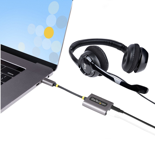 StarTech.com USB-C Headphone Splitter, USB Type C Dual Headset Adapter w/Mic Input, USB C to 3.5mm Audio Adapter/Earphone 