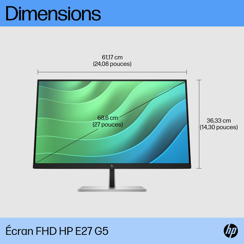 HP E27 G5 FHD Monitor. Display diagonal: 68.6 cm (27"), Display resolution: 1920 x 1080 pixels, HD type: Full HD, Display 