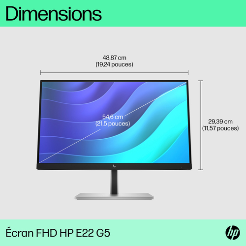 HP E-Series E22 G5 FHD Monitor. Display diagonal: 54.6 cm (21.5"), Display resolution: 1920 x 1080 pixels, HD type: Full H