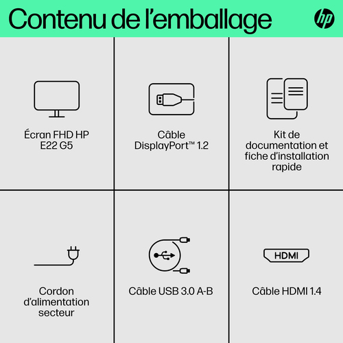 HP E-Series E22 G5 FHD Monitor. Display diagonal: 54.6 cm (21.5"), Display resolution: 1920 x 1080 pixels, HD type: Full H