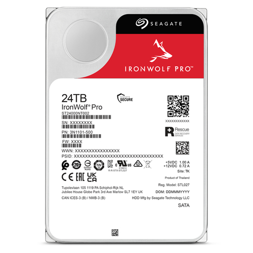 Seagate IronWolf Pro ST24000NT002 24 TB Hard Drive - 3.5" Internal - SATA (SATA/600) - Conventional Magnetic Recording (CM