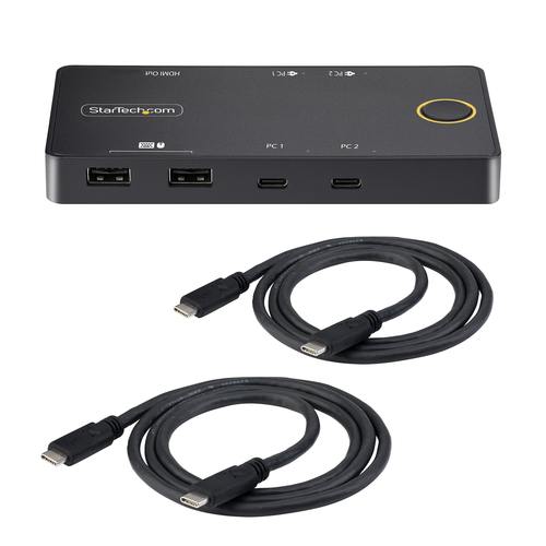 StarTech.com 2-Port USB-C KVM-Switch, Ein 4K 60Hz HDMI Monitor, Dual 100W Power Delivery Pass-Through Ports, USB Betrieben