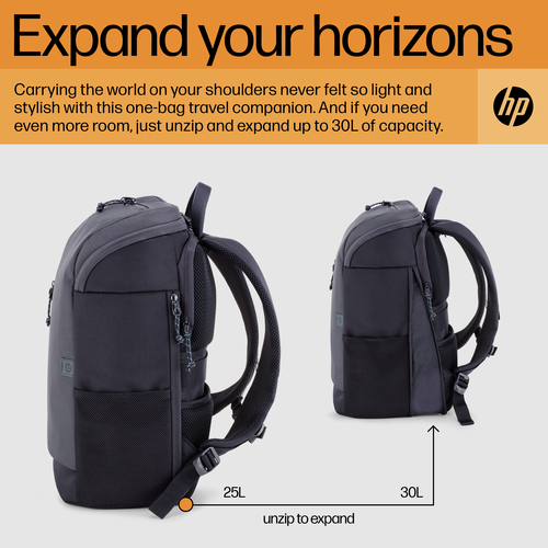 HP Travel 25 Liter 15.6 Iron Grey Laptop Backpack. Case type: Backpack, Maximum screen size: 39.6 cm (15.6"). Weight: 860 g