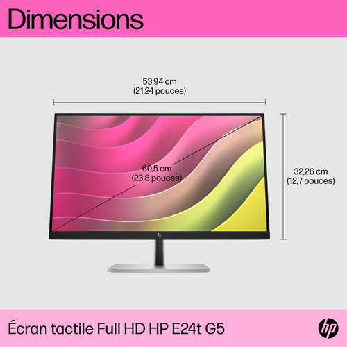 HP E24t G5 FHD Touch Monitor. Display diagonal: 60.5 cm (23.8"), Display resolution: 1920 x 1080 pixels, HD type: Full HD,