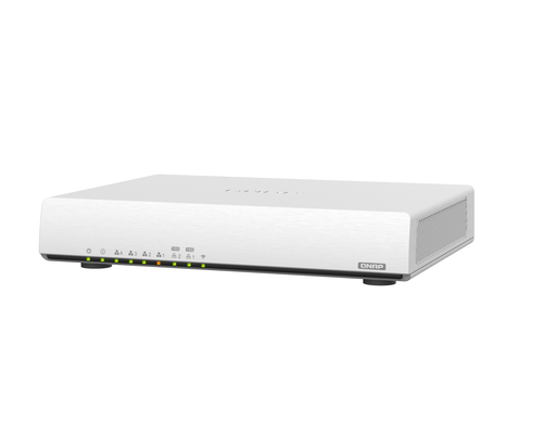 QNAP QHora-301W. Tipo de conexão WAN: RJ-45. Banda wi-fi: Dual-band (2,4 GHz / 5 GHz), Padrão Wi-Fi máximo: Wi-Fi 6 (802.1