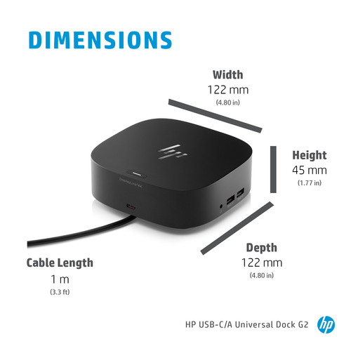 Docking station HP USB Type-C per Computer portatile - 100 W - 5 x Porte USB - 4 x USB 3.0 - USB di tipo C - Rete (RJ-45) 