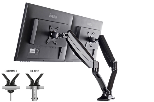 iiyama DS3002C-B1 Desk Mount for Monitor - Black - 2 Display(s) Supported - 68.6 cm (27"") Screen Support - 5 kg Load Capa