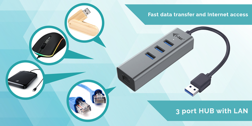 I-TEC USB 3.0 METAL HUB + GLAN METAL 3-PORT HUB WITH GLAN ADAP.