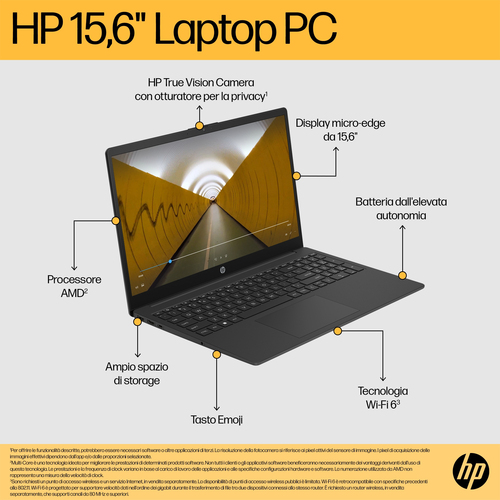 Computer portatile - HP 15-fc0000 15-fc0047nl 39,6 cm (15,6") - Full HD - AMD Ryzen 7 7730U - 16 GB - 512 GB SSD - Argento