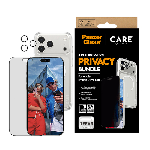 PanzerGlass ® | CARE by ® 3-in-1 Flagship Privacy Bundle iPhone 17 Pro Max. Brand compatibility: Apple, Compatibility: App