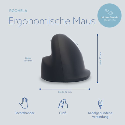 R-Go Tools Ergonomische Maus R-Go HE Break mit Pausensoftware, groß (Handlänge ≥ 185mm), für Rechtshänder, verkabelt, schw