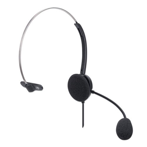 Manhattan Mono Over-Ear Headset (USB), Microphone Boom (padded), Polybag Packaging, Adjustable Headband, In-Line Volume Co