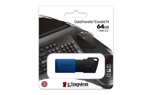 Kingston Technology DataTraveler 64GB USB3.2 Gen 1 Exodia M (Black + Blue). Capacity: 64 GB, Device interface: USB Type-A,