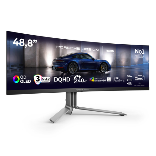 AOC AGON PRO PD49 49" Class Dual Quad HD (DQHD) Ecrã curvo Monitor OLED para jogos - 32:9 - Prata, preto texturizado - 124