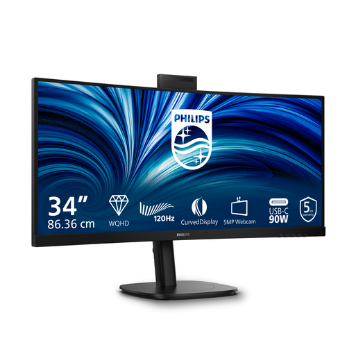 Philips 34B2U3600CH 34 Zoll Klasse Webcam UWQHD Gekrümmter Bildschirm LED-Monitor - 21:9 Format - Schwarz - 86,4 cm (34 Zo
