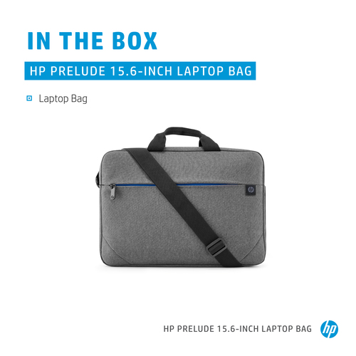 HP Prelude 15.6-inch Laptop Bag. Case type: Briefcase, Maximum screen size: 39.6 cm (15.6"). Weight: 300 g. Surface colora
