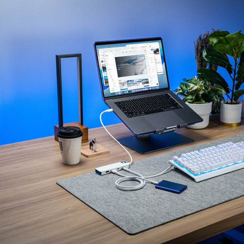 Hyper HyperDrive Flex HD5201BUGL USB-Hub - USB-Typ C - 640 MB/s - Notebook - Desktop - Blau, Weiß - 4 Total USB Port(s) - 