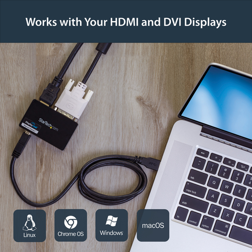 StarTech.com USB 3.0 to HDMI and DVI Dual Monitor External Video Card Adapter - USB 3 to HDMI and DVI 2048x1152 - 1 x 9-pi