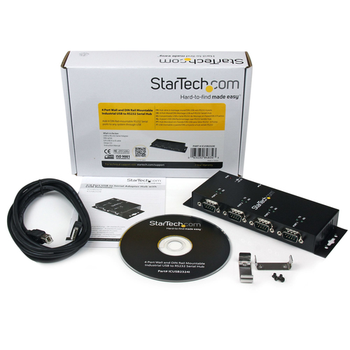 StarTech.com USB to Serial Adapter Hub - 4 Port - Industrial - Wall Mount - Din Rail - COM Port Retention - FTDI USB Seria