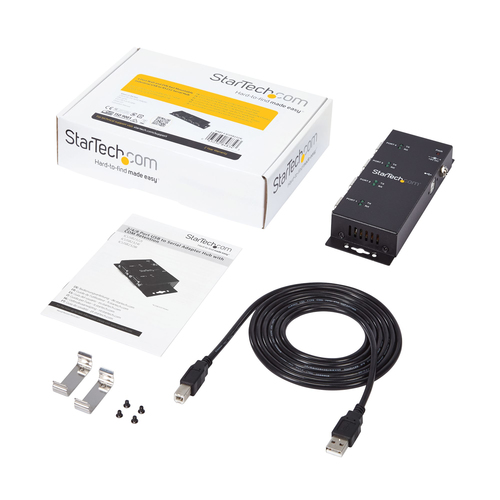 StarTech.com USB to Serial Adapter Hub - 4 Port - Industrial - Wall Mount - Din Rail - COM Port Retention - FTDI USB Seria