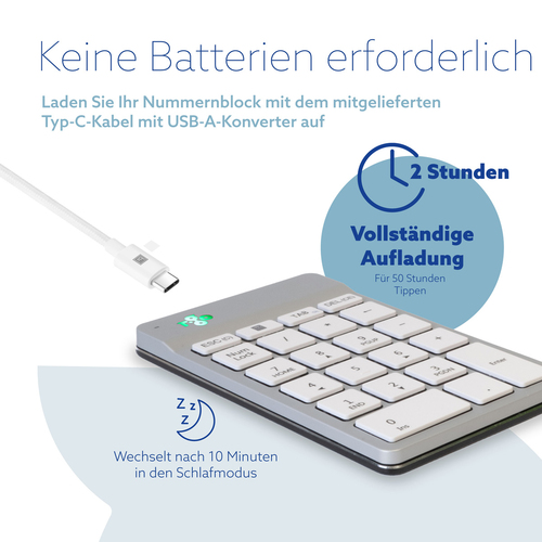 R-Go Tools Tastatur R-Go Numpad Break, ergonomischer Ziffernblock mit Pausensoftware, bluetooth, weiß. Geräteschnittstelle